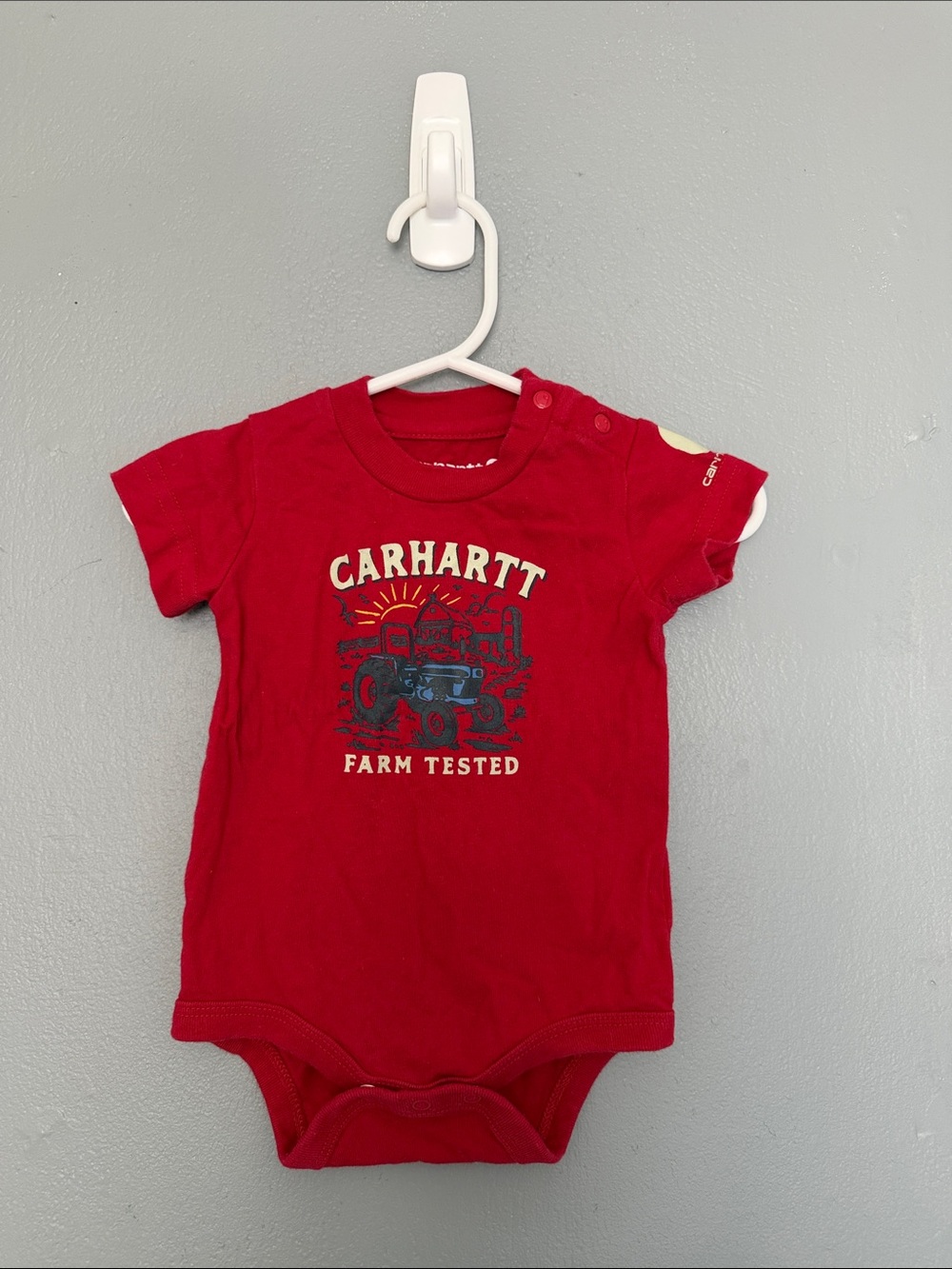 Carhartt Baby Boy Short-Sleeve "Farm Tested" Tractor Cotton Bodysuit Red 3 Month